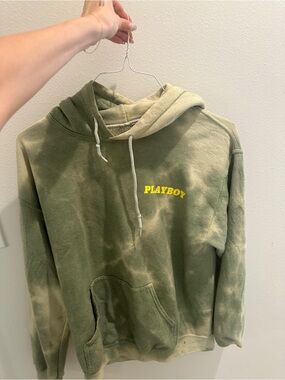 PLAYBOY Olive Tie-Dye Pullover Hoodie with Yellow Logo
